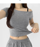 One Off-Shoulder T-shirt Two Pin Tuck Maxi Wide Pants Two Piece Set