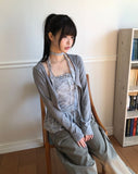 [Cardigan + Sleeveless + Scarf SET] Tevin Check Cardigan Set