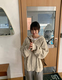 [unisex] Colmin two-way cable over knit hood zip-up cardigan