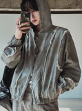 Mud damage denim hooded jacket