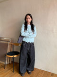 Yanna Non-Fade Wide Black Denim Pants