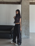 Color matching cross string nylon pants