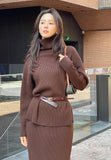 Railro Ribbed Turtleneck Knit Banding Skirt Set