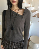 Web unbalanced button open angora pine needle knitwear