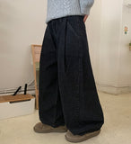 Soheni Pintuck Banding Black Blue Wide Denim Pants