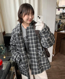 [unisex] Kiteri Fleece Check Hood Half Coat