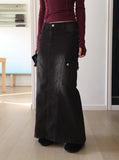 Riader Pocket Cargo Incision Denim Long Skirt