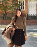 Ellow Half Neck Shirred Ribbed Knit