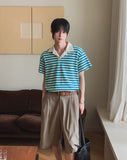Summer Terry Stripe Collared Short Sleeve Tee