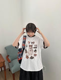 [unisex] Sosense Cat Print Color Matching Over Short Sleeve Tee