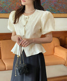 Luare Jacquard Puff Short Sleeve Blouse Jacket
