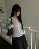 Dabu Lace Button Ribbed Cardigan