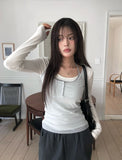 Milty Halter Color Matching Fake Layered Sleeveless