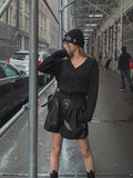 Pintuck Leather Half Pants