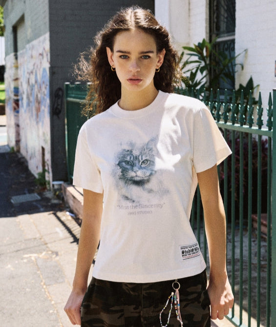 【1993studio】24SS★ Studio 93 Authentic Crop T-Shirt 80s Vintage Wolf T Shirt / Woof Moon 1989 Black Cotton