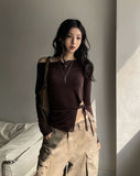 NP Slit Strap Unbalance Shoulder Long Sleeve