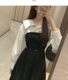 Belt Strap Balloon Shirt Layered Bustier Long One Piece