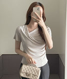 Kelly Unbalanced Drape Short Sleeve Tee-Blouse