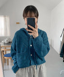 Skida Punching Crop Wool Knit Hood Cardigan