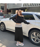 Color Matching Fold Low-Rise Banding Long Skirt