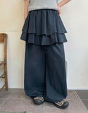 [BAONHAUS] Simbs Linen Tiered Frill Banding Skirt Pants