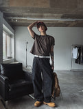 Dove raw fabric balloon wide pants