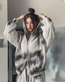 Mety Dirty Damage Semi-Cropped Hooded Zip-Up
