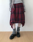 T-L Vintage Check Layered Midi Skirt
