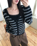 Jui Striped V-Neck Long-Sleeve Knit Cardigan