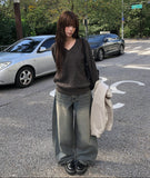 Kafun Vintage Washing Denim Wide Pants