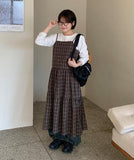 Pokeru Check Layered Long Sleeveless One Piece