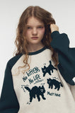 Cat Boucle Embroidered Raglan Sweatshirt