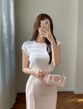 Kidden Round Neck Ribbed Cap Sleeve Knit