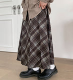 Maidet Pintuck Banding Flared Check Long Skirt