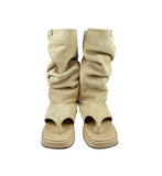 Pin buckle suede flip flops boots