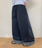[BAONHAUS] Hinen Dot Color Matching Roll-up Cotton Wide Pants