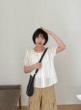 Salid Punching Round Short Sleeve Blouse