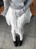 Ribbon Frill Tiered Banding Midi Skirt