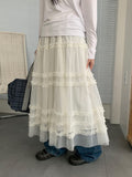 Lanbaf Frill Tiered Layered Long Skirt