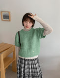 Nanko Puff Color Short Sleeve Crop Wool Knit
