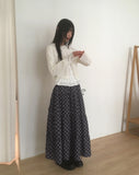 Yubo Vintage Check Ribbon Strap Tiered Long Skirt