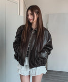 Pond cut washing two-way leather jacket