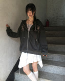 Palmk Overfit Ribbon Patch Hooded Zip-Up