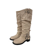 Doze Wrinkle Leather Buckle Long Boots
