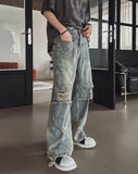 Clay Mud Washed Damaged Wide Denim
