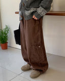 Bertella Washing Brushed Cargo Balloon Wide Pants
