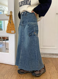 Dicto String Pocket Long Denim Skirt
