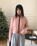 Elbi Wool Color Matching Ribbed String Knit Zip-Up