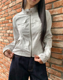 Muhi No Collar Neck Strap Two-Button Two-Pocket Crop Jacket