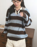 Zenzen Stripe Brush Collar Knit